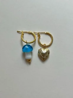 Petite Mushroom Mismatch Hoops - Sky Blue