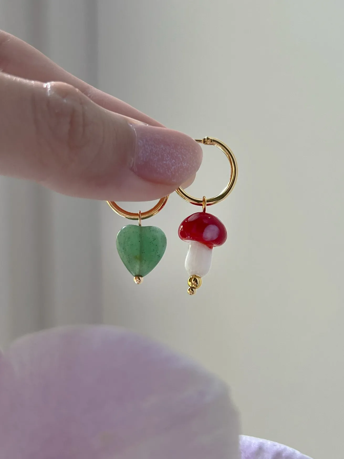 Petite Mushroom Mismatch Hoops - Red