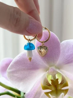 Petite Mushroom Mismatch Hoops - Sky Blue