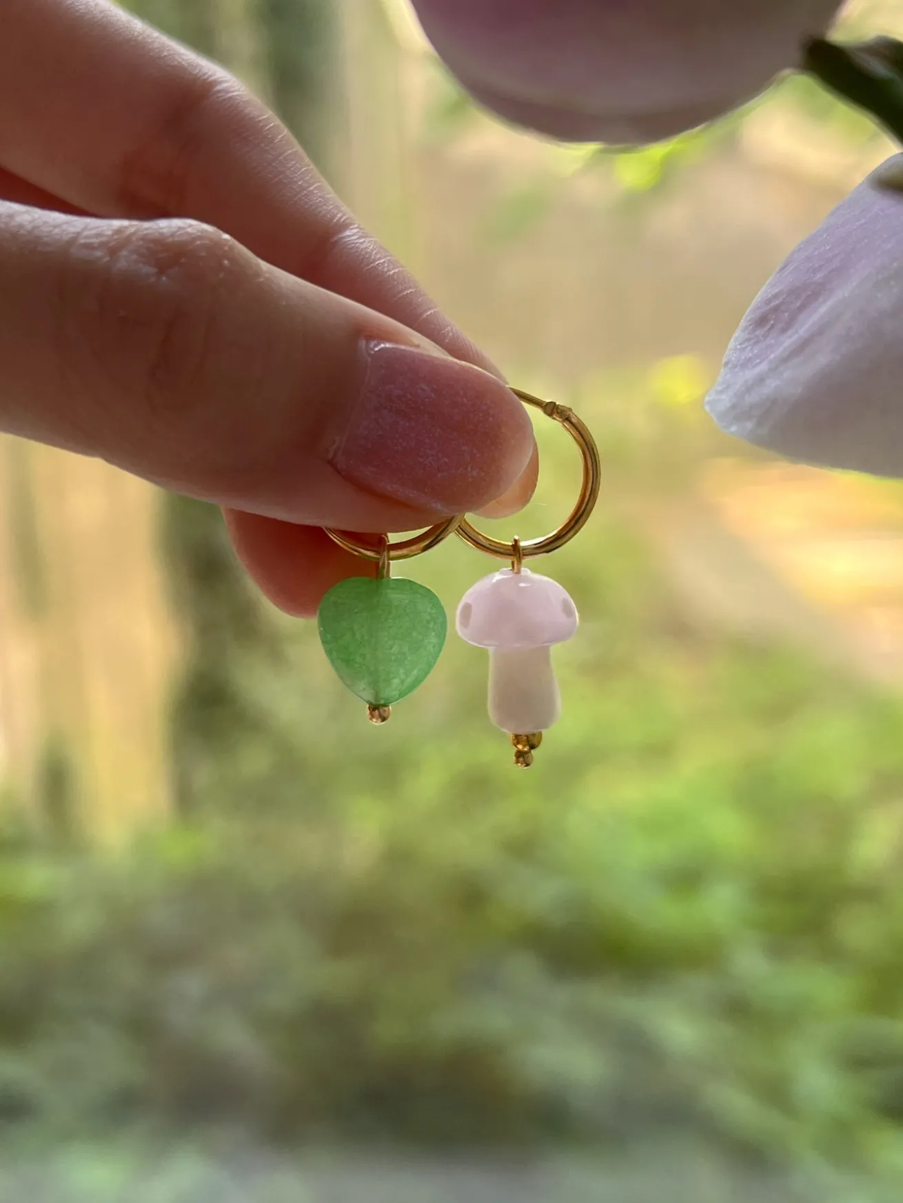 Petite Mushroom Mismatch Hoops - Pink
