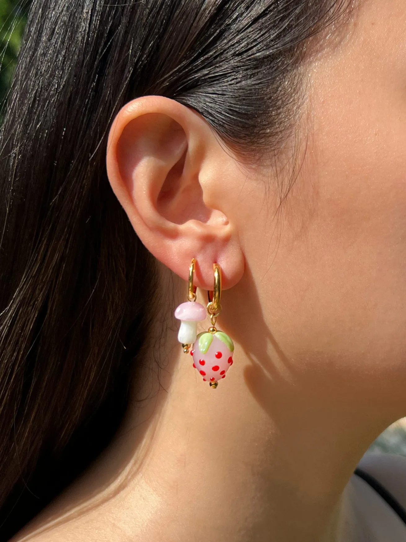 Petite Mushroom Mismatch Hoops - Pink