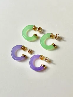 Petite Purple Jade Hoops (Gold tone)