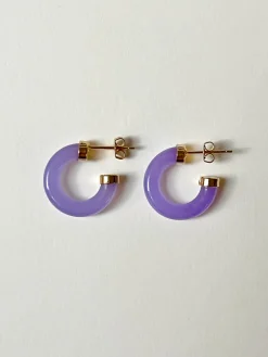 Petite Purple Jade Hoops (Gold tone)