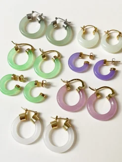 Petite Purple Jade Hoops (Gold tone)