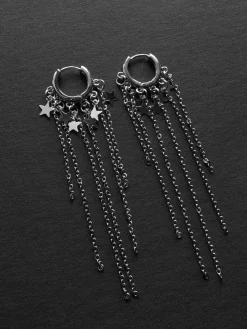 Petite Silver Huggies with Dangling Chains