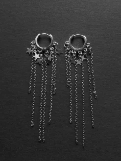 Petite Silver Huggies with Dangling Chains