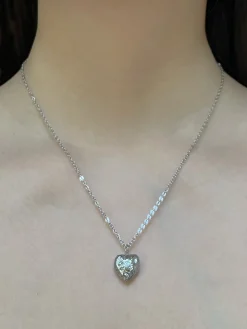 Petite Stone Heart Necklace - Silver