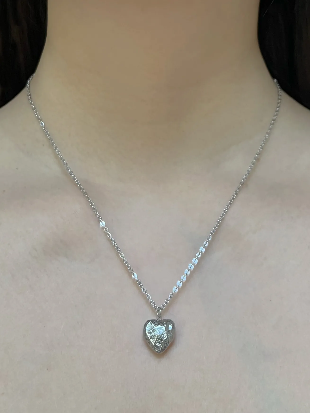 Petite Stone Heart Necklace - Silver