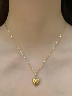 Petite Stone Heart Necklace - Gold
