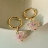 Pink Glass Flower Hoop Earrings