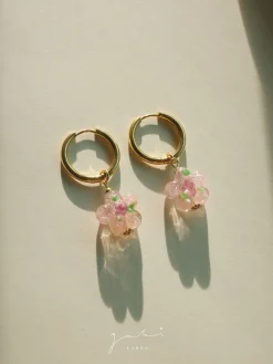 Pink Glass Flower Hoop Earrings