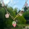 Pink Strawberry Charm Necklace with Petite Locket