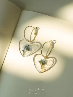 Pressed Flower Heart Hoops - Blue
