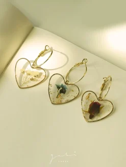 Pressed Flower Heart Hoops - Red