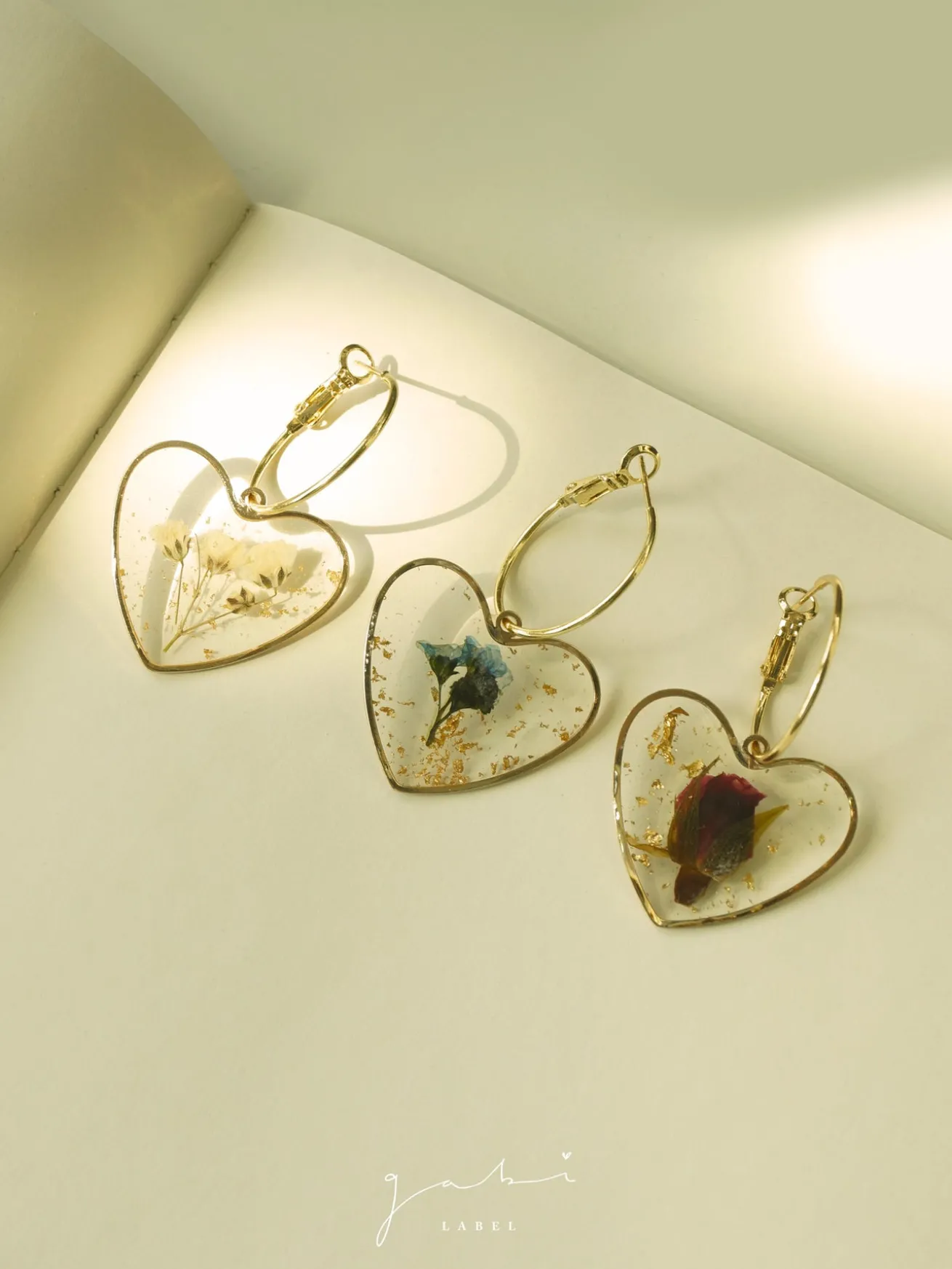 Pressed Flower Heart Hoops - Red