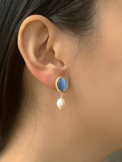 Princess Pearl Earrings - Cornflower Blue