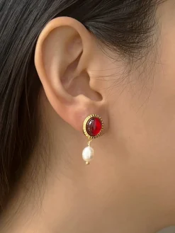 Princess Pearl Earrings - Ruby Red