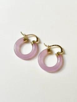 Purple Jade Hoops (Gold tone)
