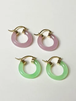 Purple Jade Hoops (Gold tone)