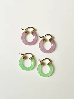 Purple Jade Hoops (Gold tone)