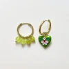 Quirky Mismatched Hoops with Natural Stones - Green