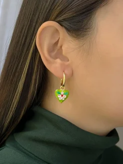 Quirky Mismatched Hoops with Natural Stones - Green