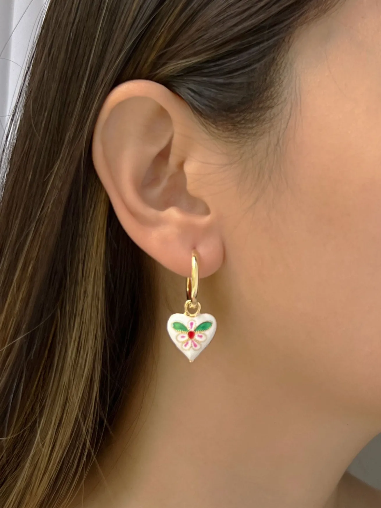 Quirky Mismatched Hoops with Natural Stones - White