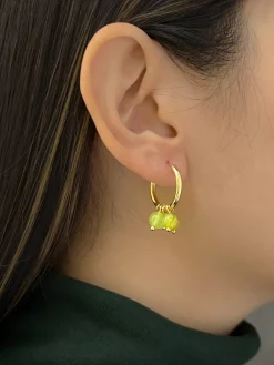 Quirky Mismatched Hoops with Natural Stones - Green