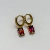 Rectangular Gemstone Pavé Huggies - Garnet Red