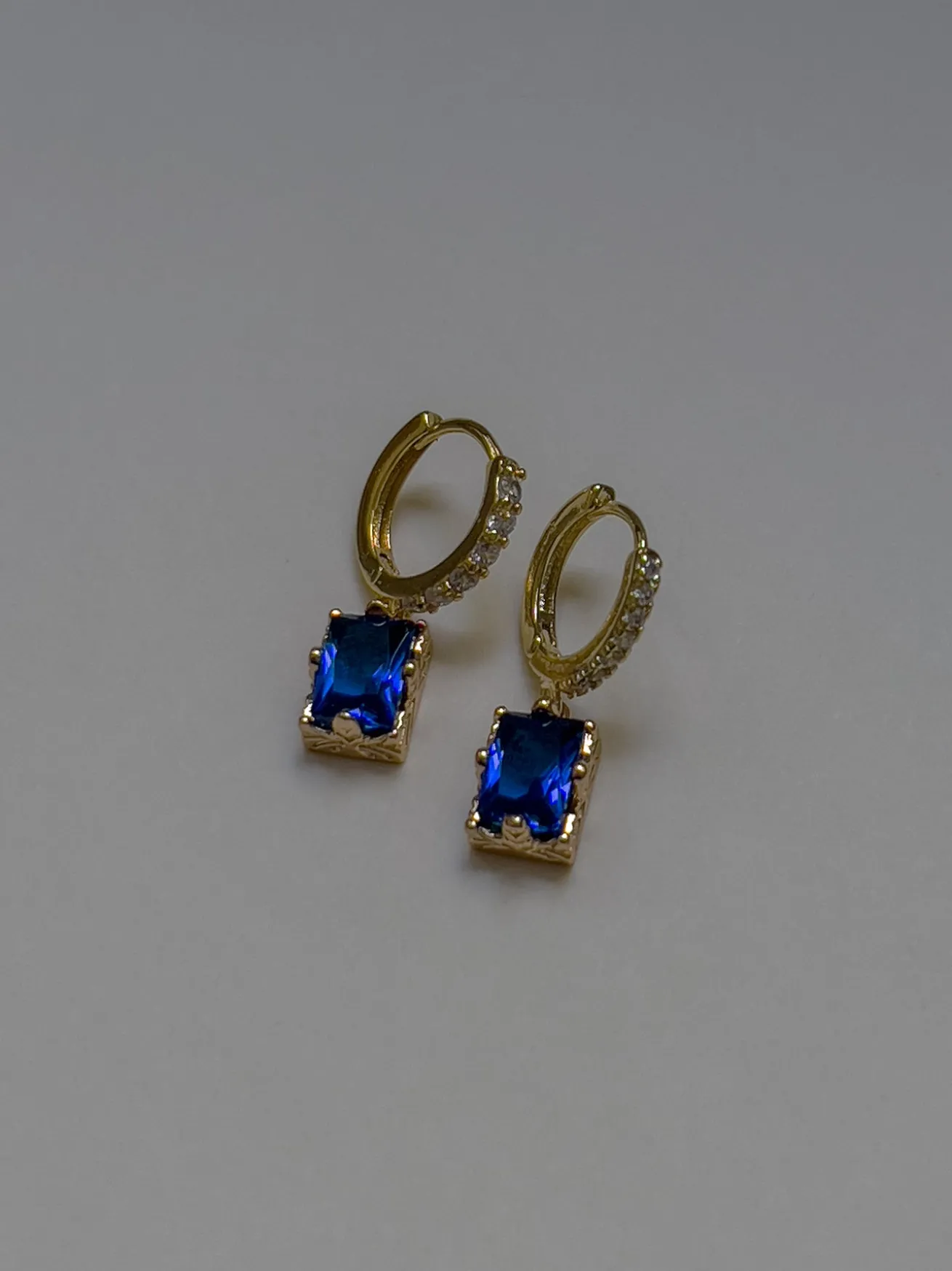 Rectangular Gemstone Pavé Huggies - Royal Blue