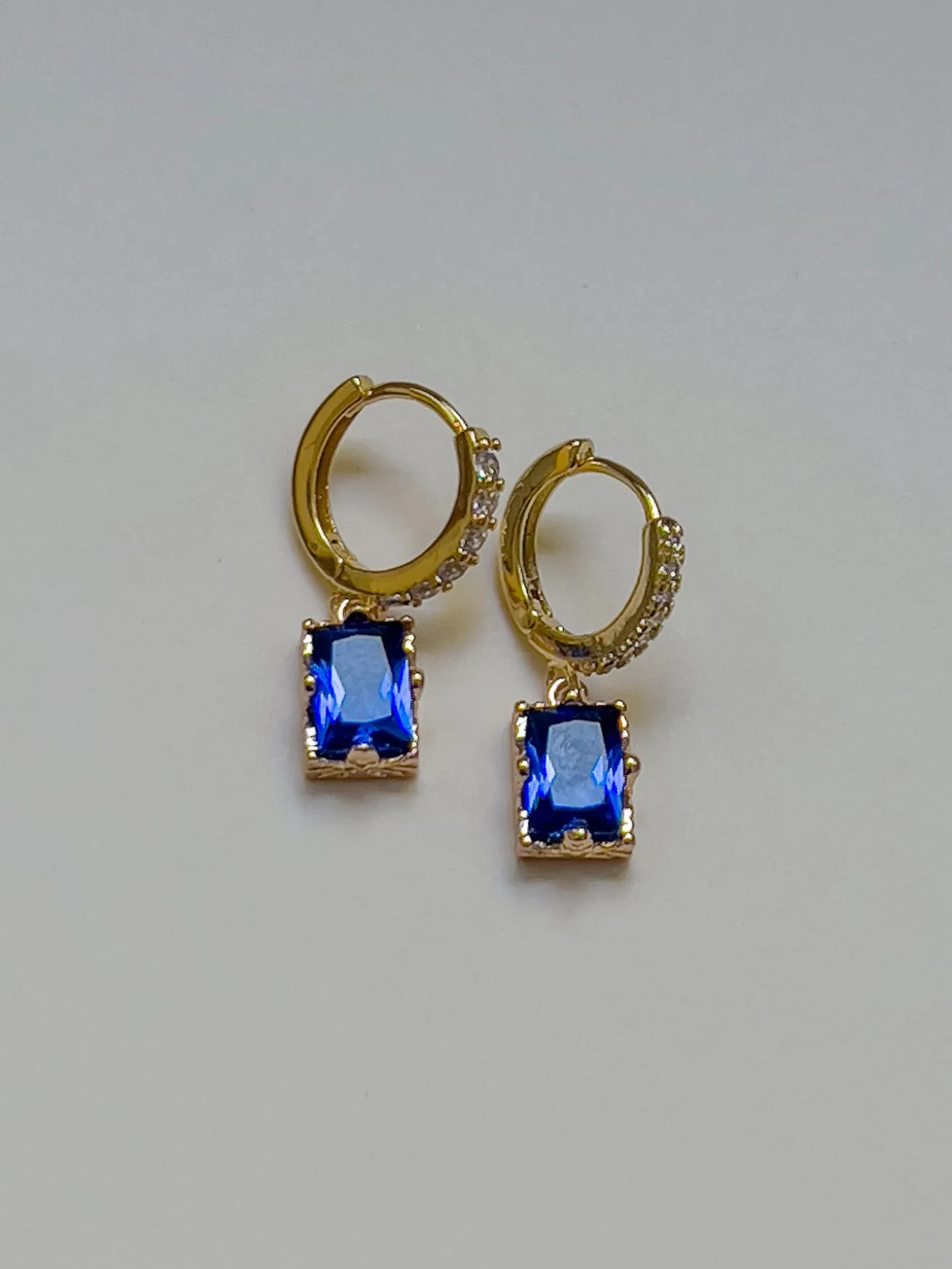 Rectangular Gemstone Pavé Huggies - Royal Blue