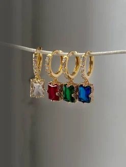 Rectangular Gemstone Pavé Huggies - Clear