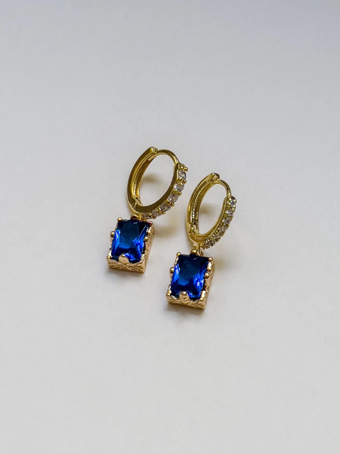 Rectangular Gemstone Pavé Huggies - Royal Blue
