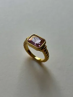 Rectangular Gemstone Twist Ring - Pink