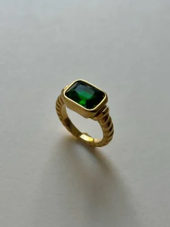 Rectangular Gemstone Twist Ring - Emerald Green