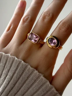 Rectangular Gemstone Twist Ring - Pink