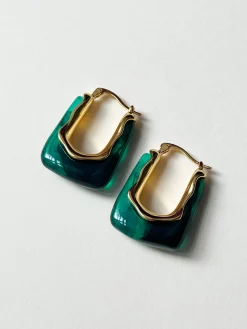 Rectangular Hoops - Marbled Emerald Green