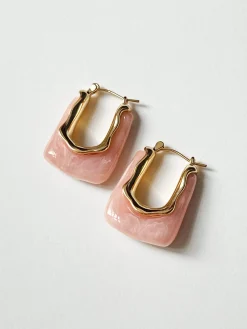 Rectangular Hoops - Marbled Pink