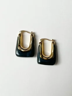 Rectangular Hoops - Marbled Black
