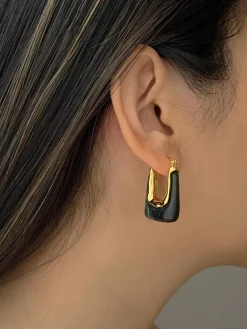 Rectangular Hoops - Marbled Black