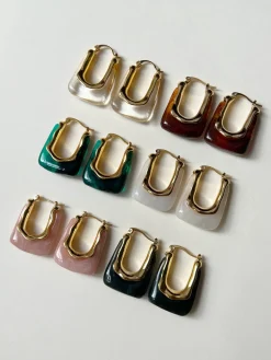 Rectangular Hoops - Marbled Black