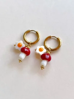 Red Mushroom Hoops with Eggy Flowers