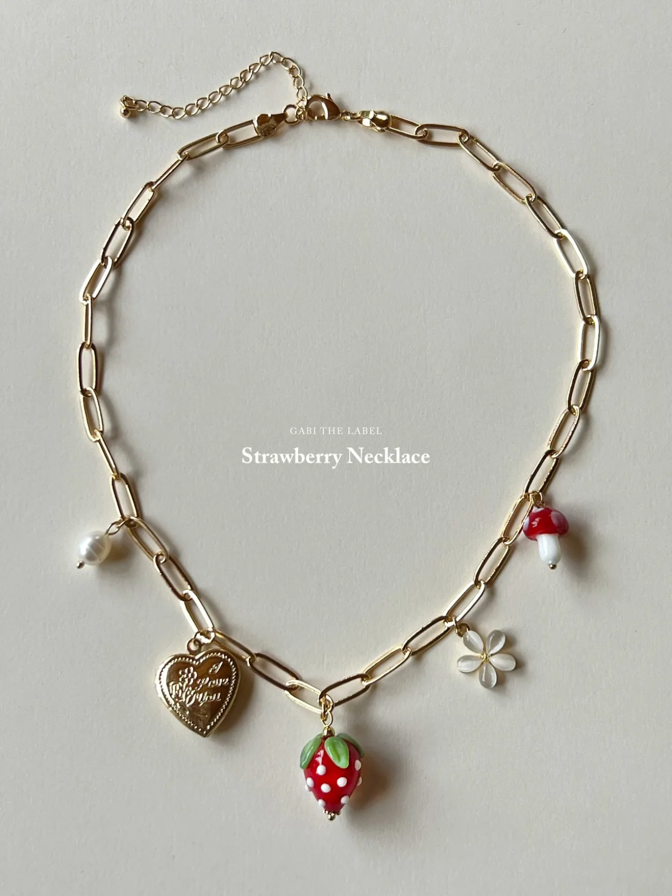 Red Strawberry Charm Necklace with Locket