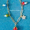 Red Strawberry Charm Necklace with Colourful Mushrooms