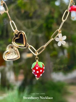 Red Strawberry Charm Necklace with Locket