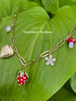 Red Strawberry Charm Necklace with Locket