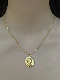 Roman Coin Pendant Necklace - Stainless Steel, Gold