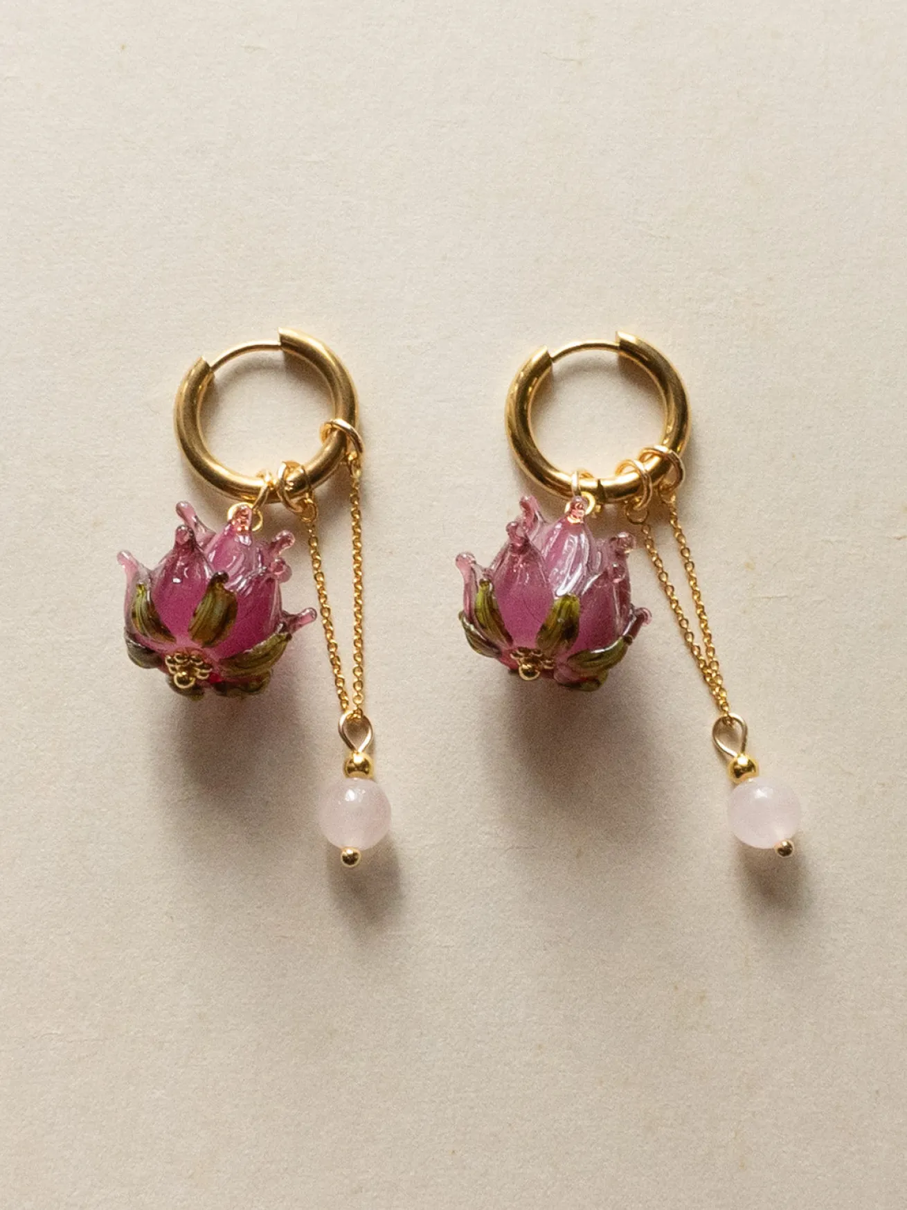 Romantic Hoops - Glass Purple Lotus, Pink Crystal