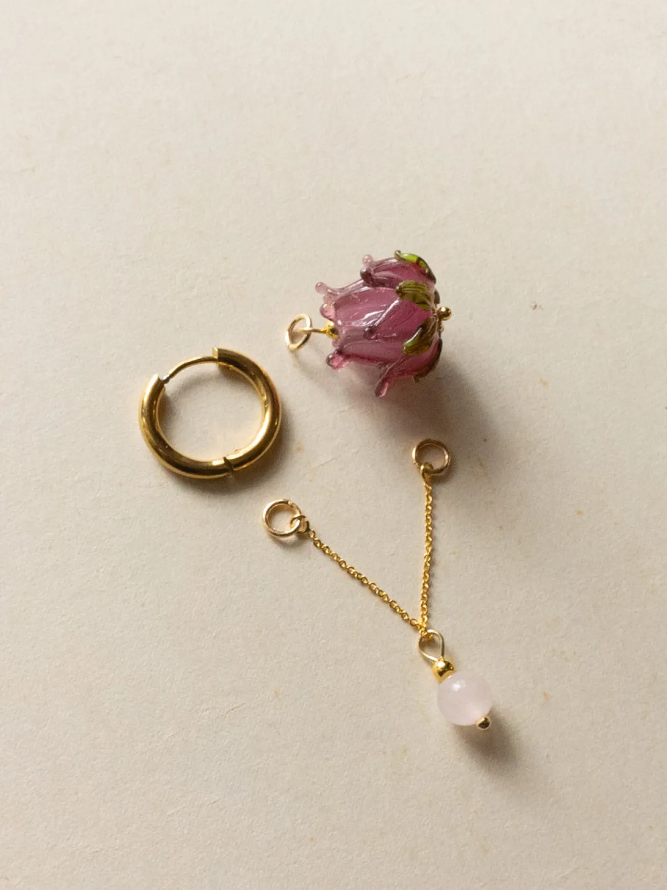 Romantic Hoops - Glass Purple Lotus, Pink Crystal