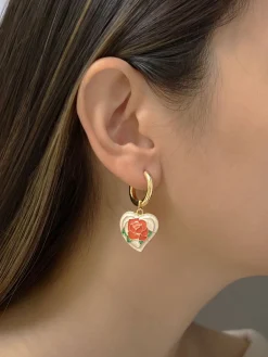 Rose Heart Mismatched Hoops with Blue Natural Stones